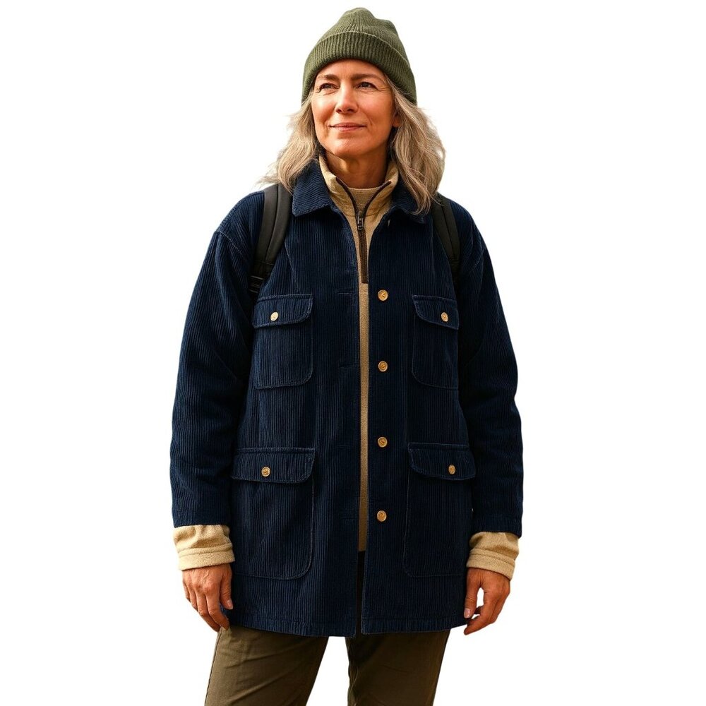 VTG Eddie Bauer 90s Womens Navy Corduroy Heavyweight Lined Shacket XXL Cotton